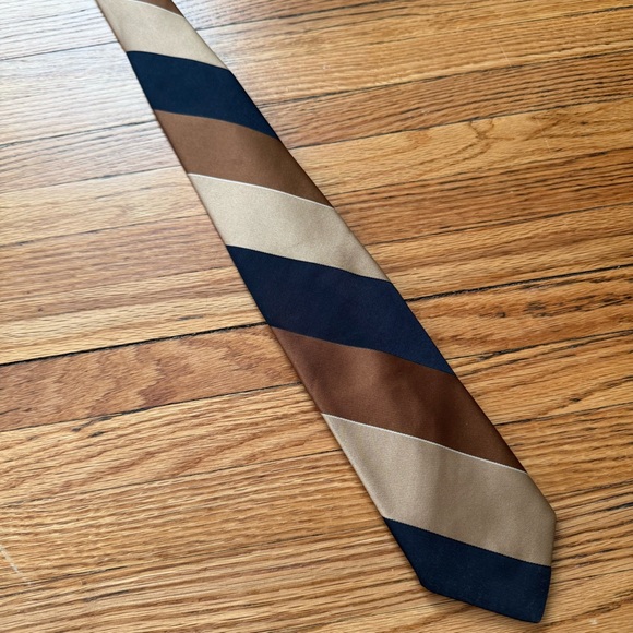 Vintage Givenchy Silk Tie Navy Brown Stripe Paris Men - Picture 2 of 4